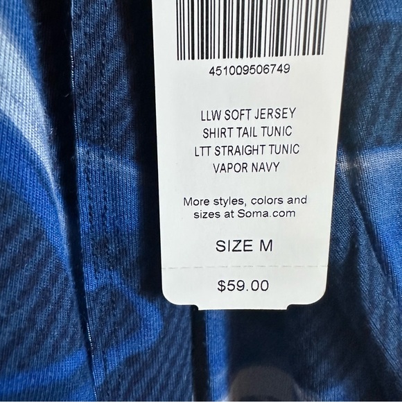 NWT Soma Soft Jersey Shirt Tail Tunic Top Size M Vapor Navy Print - Picture 15 of 15